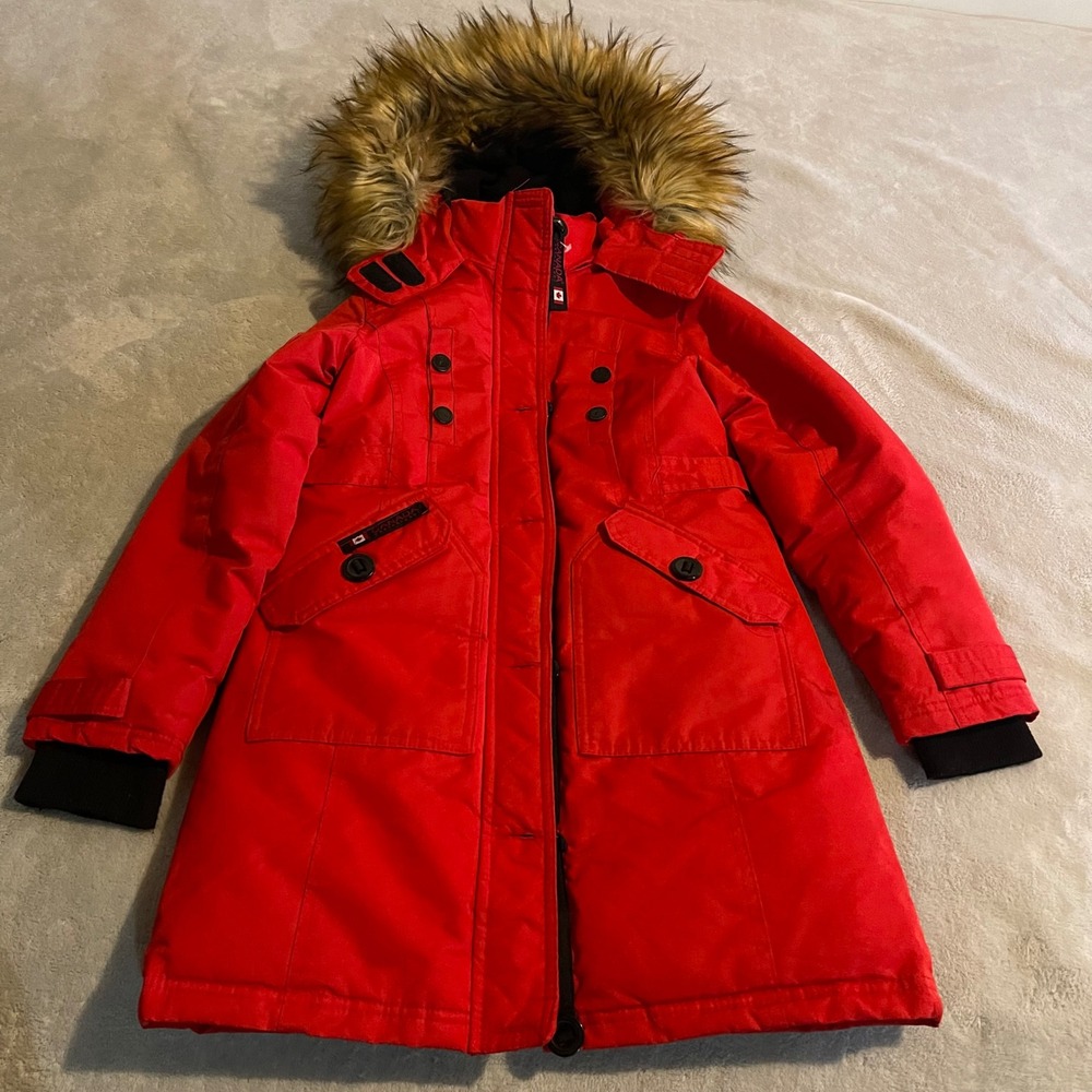 Canada Weathergear Womens Red Parka Faux Fur Hood Winter Coat Jacket Medium